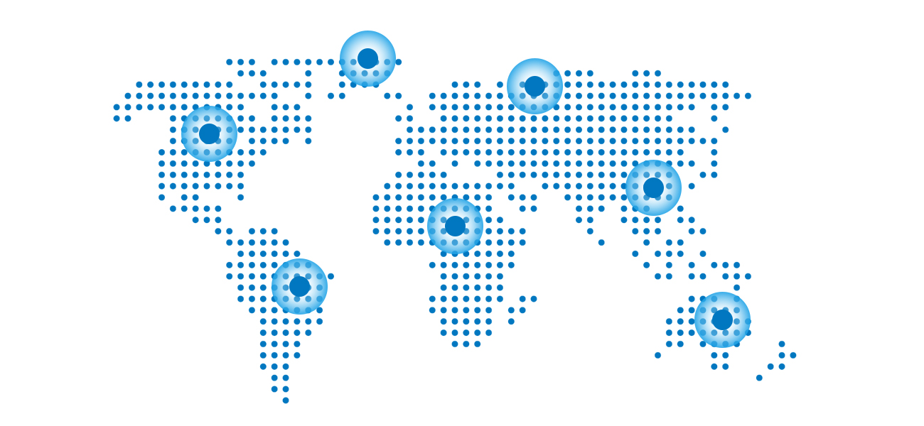 A graphic showing interconnected nodes, symbolizing global communication and partnership.